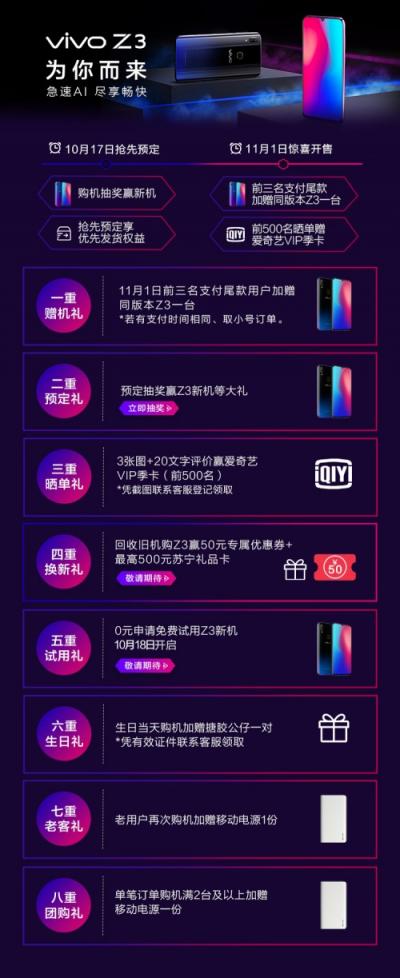 性價比神機(jī)vivo Z3開啟預(yù)定，蘇寧易購線下包銷打響雙十一