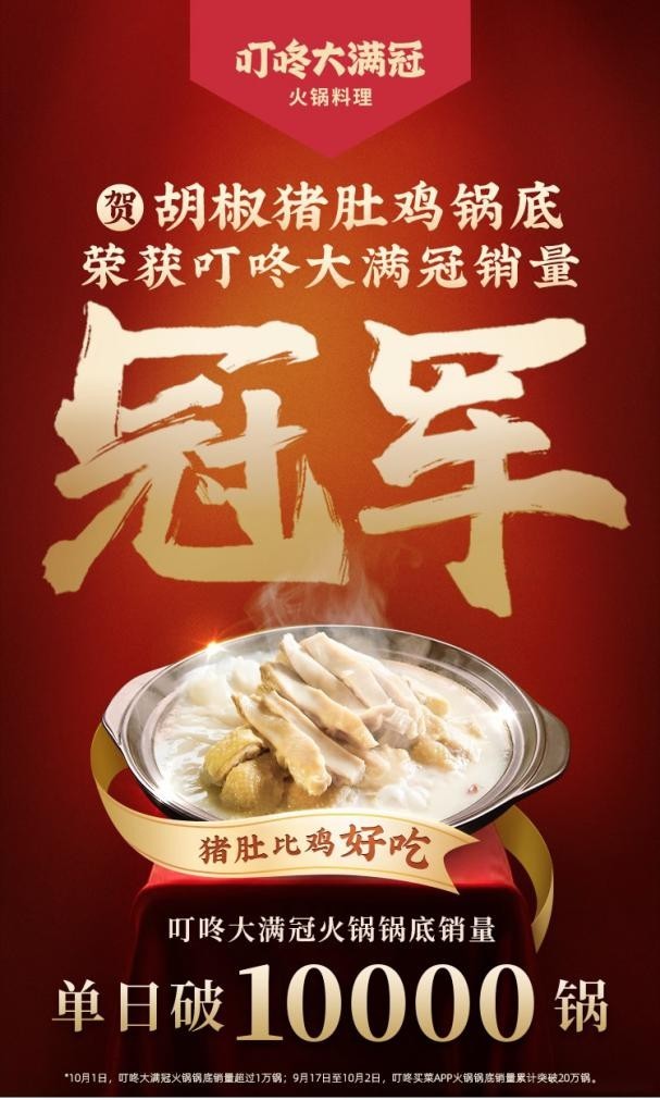 國(guó)慶餐桌消費(fèi)火鍋?zhàn)睢盁帷?叮咚大滿(mǎn)冠火鍋單日銷(xiāo)售10000鍋 增長(zhǎng)超過(guò)340%